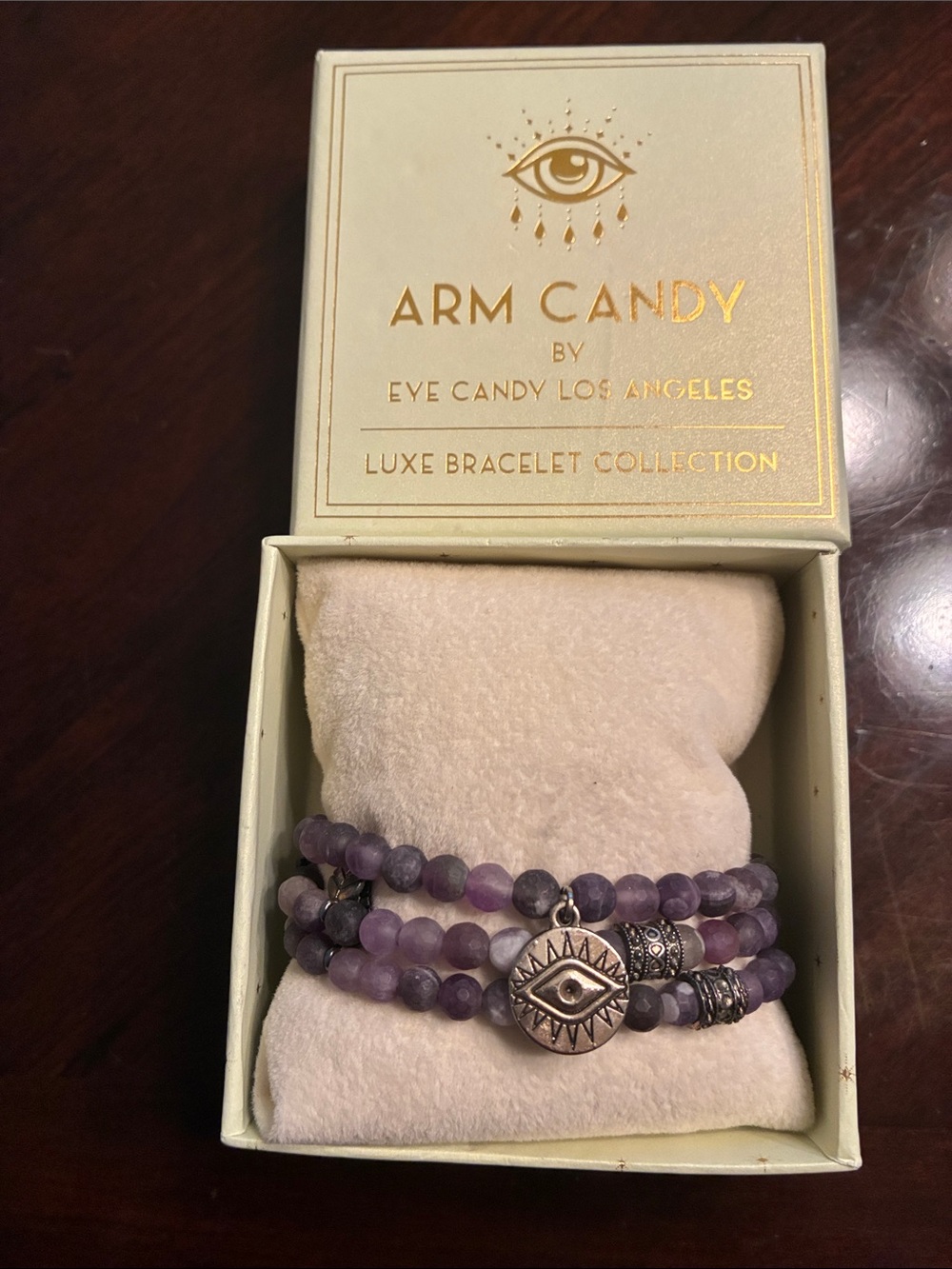 eye candy Purple Matte Beaded Wrap Bracelet with Silver Accents